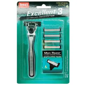 בסט ס.גילוח אקסלנט 3להבים רב פעמי לגבר מכשיר+ 5סכינים