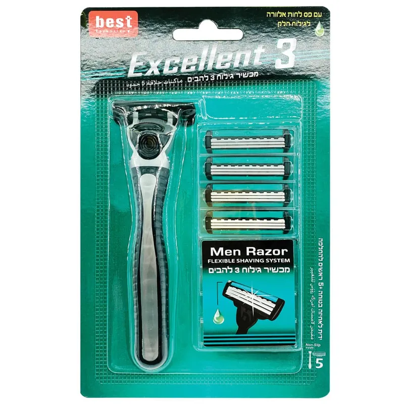 בסט ס.גילוח אקסלנט 3להבים רב פעמי לגבר מכשיר+ 5סכינים