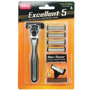 בסט ס.גילוח אקסלנט 5להבים רב פעמי לגבר מכשיר+ 5סכינים