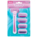בסט ס.גילוח וויולט 3להבים רב פעמי לאישה מכשיר+ 5סכינים / Best Violett 3 Blades Razors + 5 Razors Women