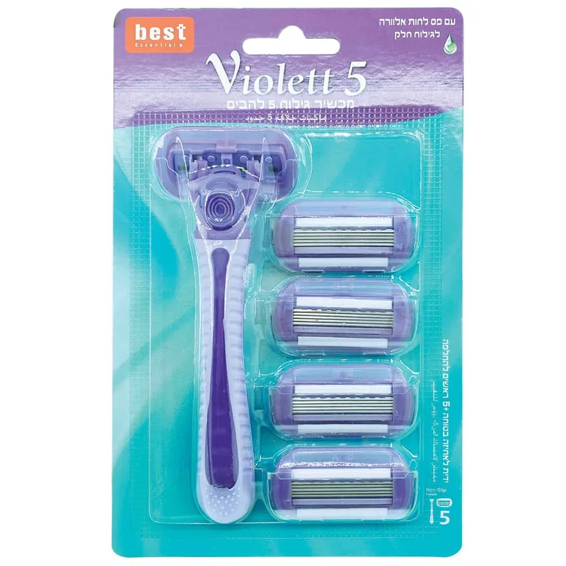בסט ס.גילוח וויולט 5להבים רב פעמי לאישה מכשיר+ 5סכינים