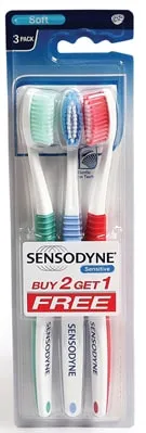 סנסודיין שלישיית מברשות שיניים סנסטיב סופט