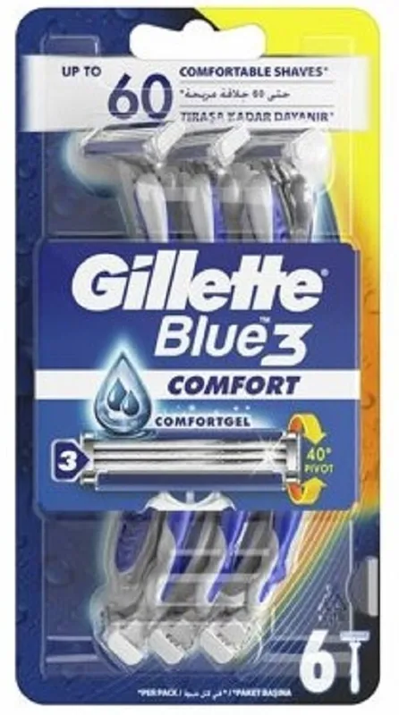 גילט בלו 3קומפורט 3להבים חד פעמי - 6סכינים