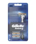גילט סנסור 3להבים רב פעמי - 6סכינים + ידית / Gillette Sensor 3 Shaving Razor + 6 Refill Shaving Blades