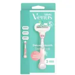 גילט ונוס דלוקס סמוט סנסיטיב 5להבים רב פעמי - 3סכינים + ידית / Gillette Venus Deluxe Smooth Sensitive 5 Razors 3 Blades