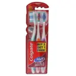קולגייט שלישייה מברשות שיניים 360אול מאוט קלין מדיום / Colgate Toothbrush Visible White 360 Medium 3 Psc
