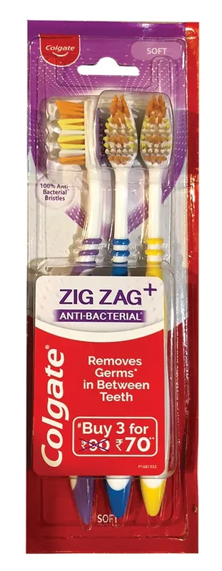 קולגייט שלישיית מברשות שיניים זיגזג מדיום