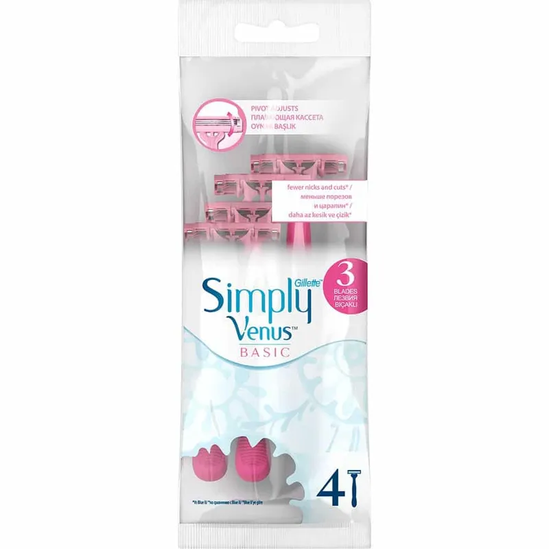 גילט וונוס סימפלי בייסיק ורוד 4סכיני גילוח חד פעמי 2להבים