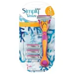 גילט וונוס סימפלי ורוד מכשיר + 3סכיני גילוח 3להבים / Gillette Venus Simply 3 6 Units