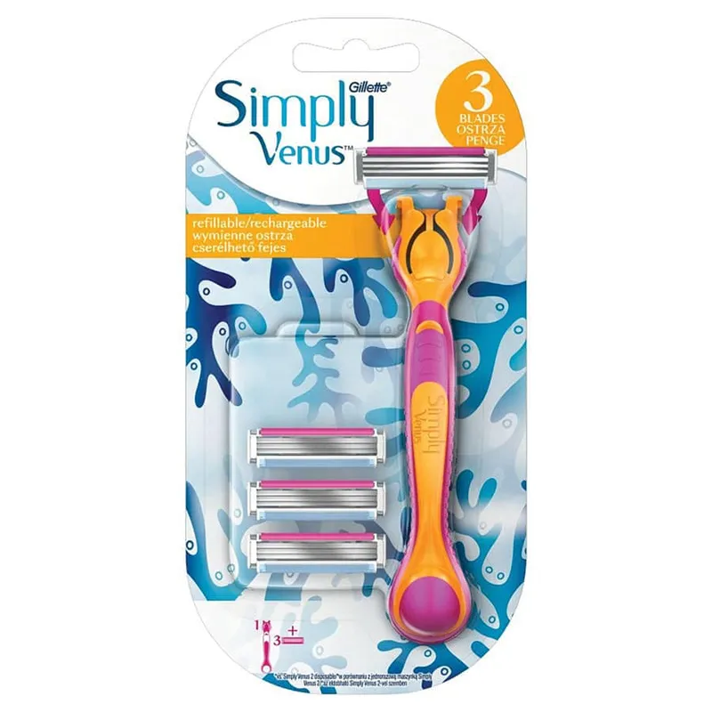 גילט וונוס סימפלי ורוד מכשיר + 3סכיני גילוח 3להבים